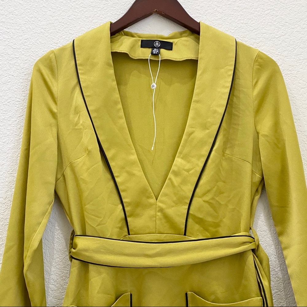 Missguided Mustard Lime Long Sleeves Plunge Dress Size 4 - Picture 9 of 16